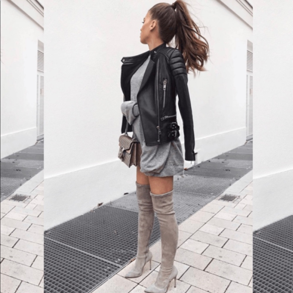 Gianna Taupe Suede Leather Thigh High Boots